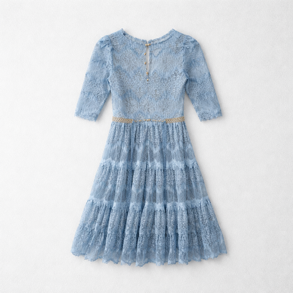 Rochie midi din dantelă albastru pastel