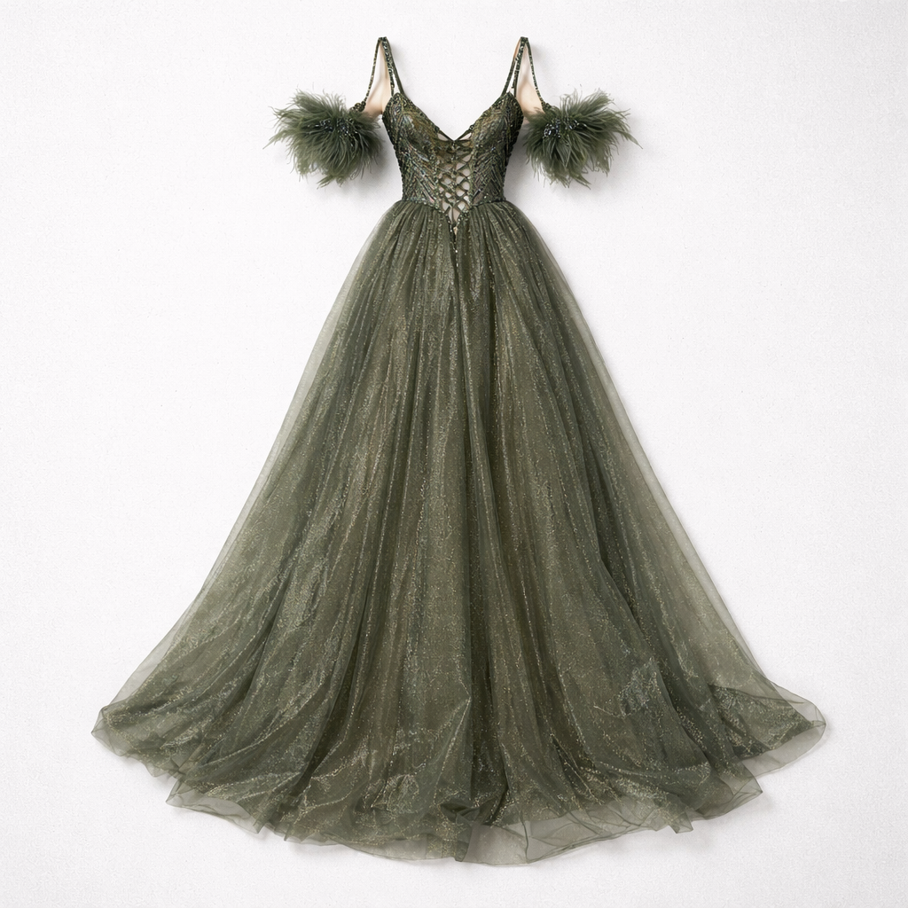 Rochie de seară couture cu paiete și trenă din tull