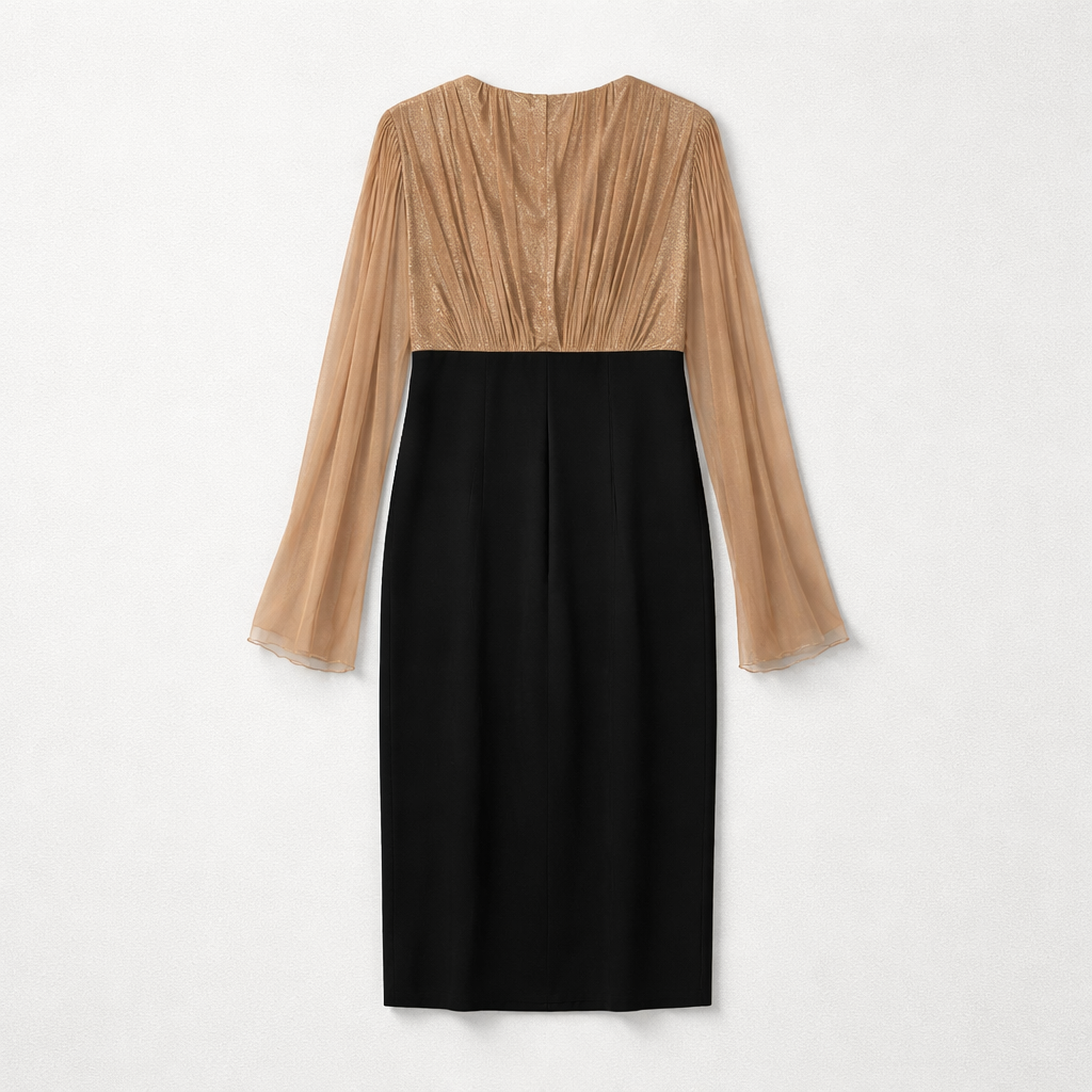 Rochie elegantă din stofă și mătase naturală cu aplicații