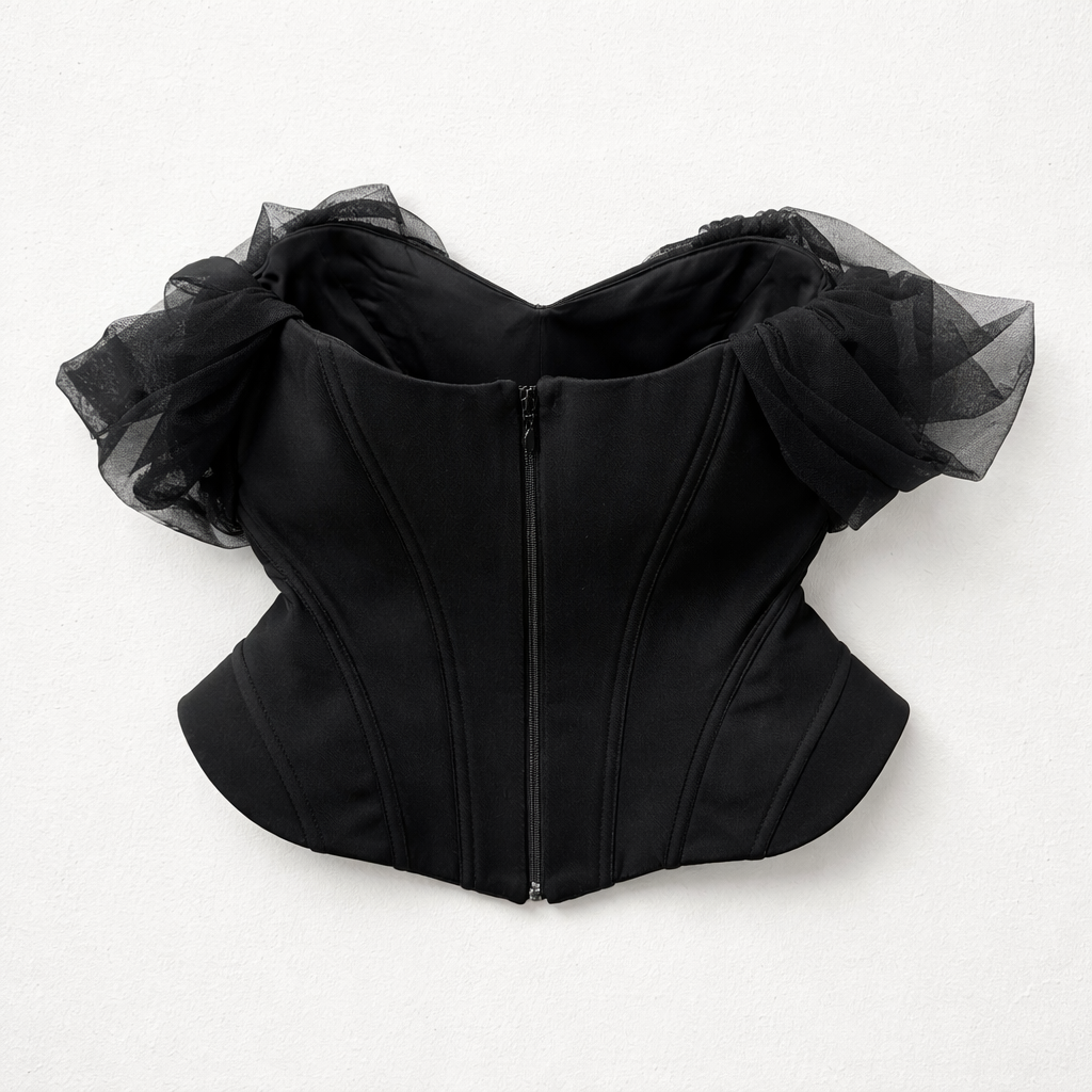 Corset negru cu mâneci din tulle