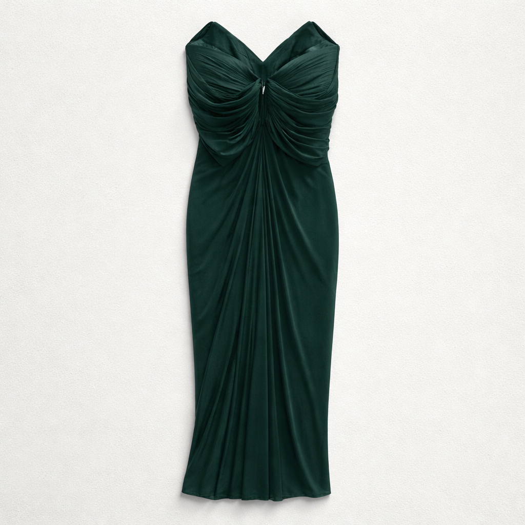 Rochie lungă verde din tull de mătase naturală – elegantă, fluidă și rafinată