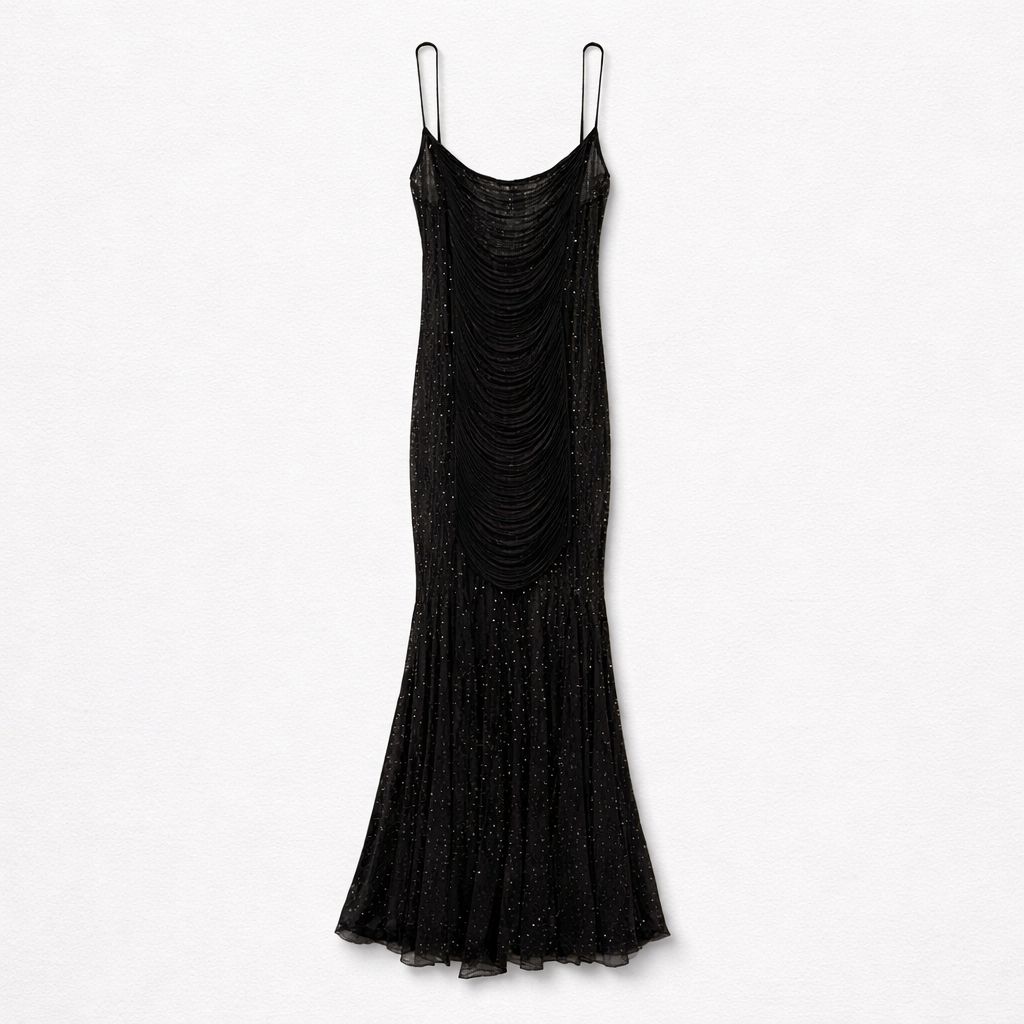 Rochie lungă neagră cu franjuri