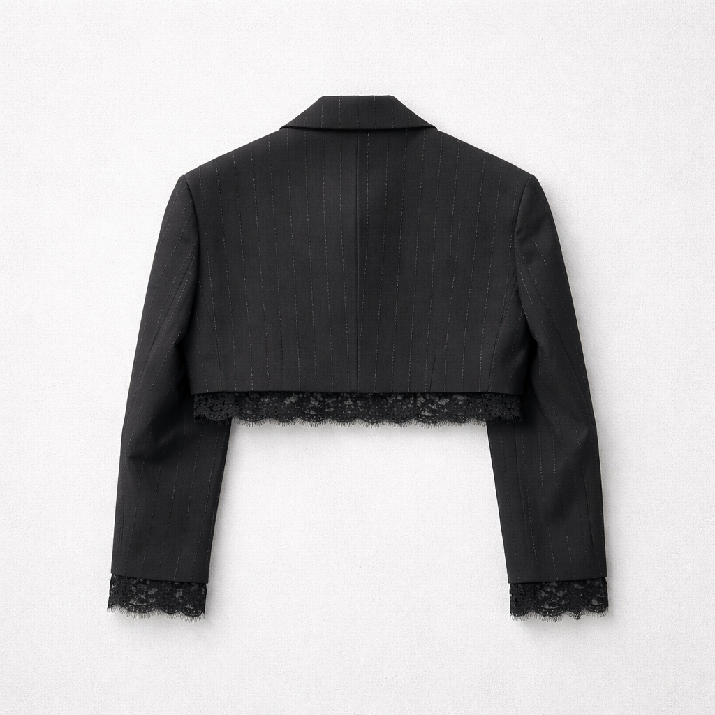 Top sacou scurt negru cu dantelă