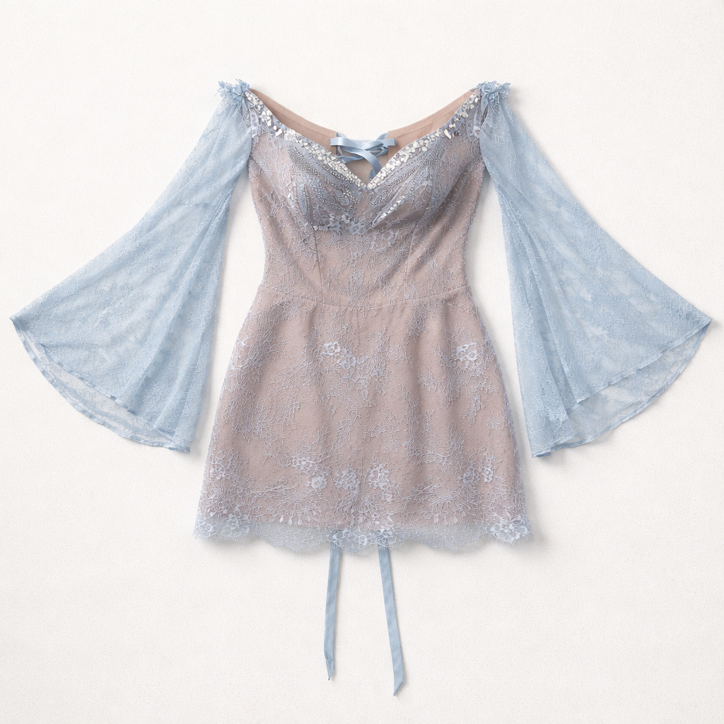 Rochie delicată din dantelă cu mâneci vaporoase