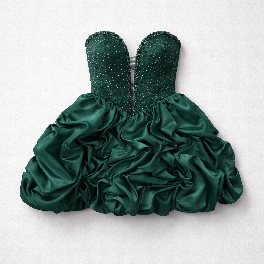 Rochie tafta verde smarald cu bustieră accesorizata