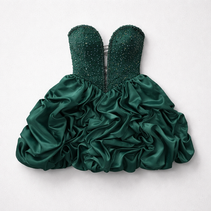 Rochie tafta verde smarald cu bustieră accesorizata