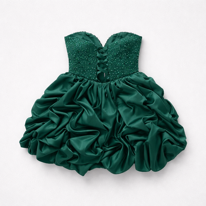 Rochie tafta verde smarald cu bustieră accesorizata