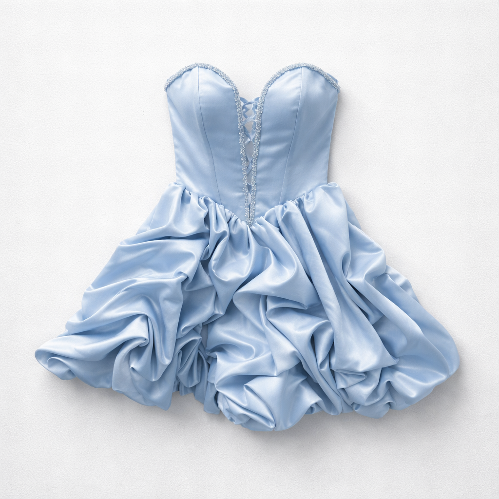 Rochie tafta bleu cu corset accesorizat