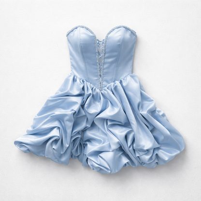 Rochie tafta bleu cu corset accesorizat