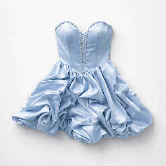 Rochie tafta bleu cu corset accesorizat