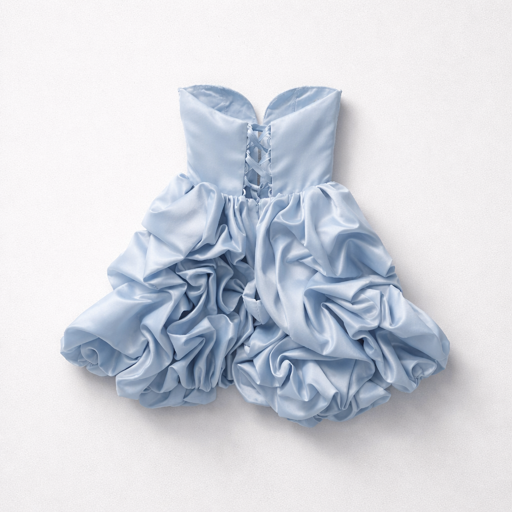 Rochie tafta bleu cu corset accesorizat