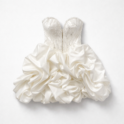 Rochie elegantă tafta albă cu corset accesorizat