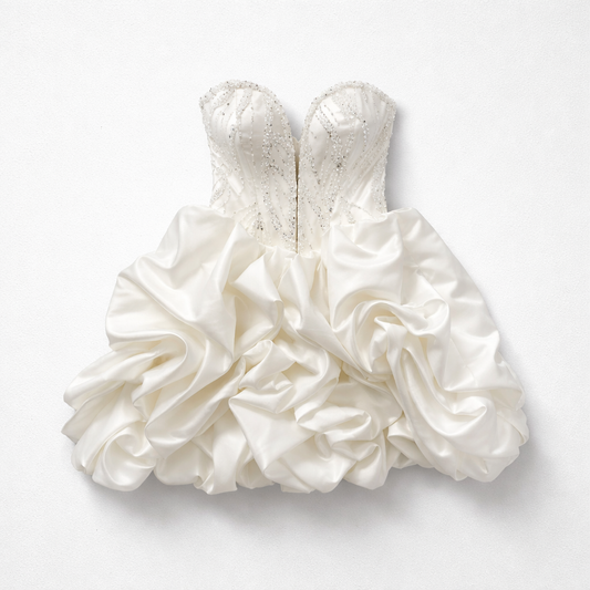Rochie elegantă tafta albă cu corset accesorizat