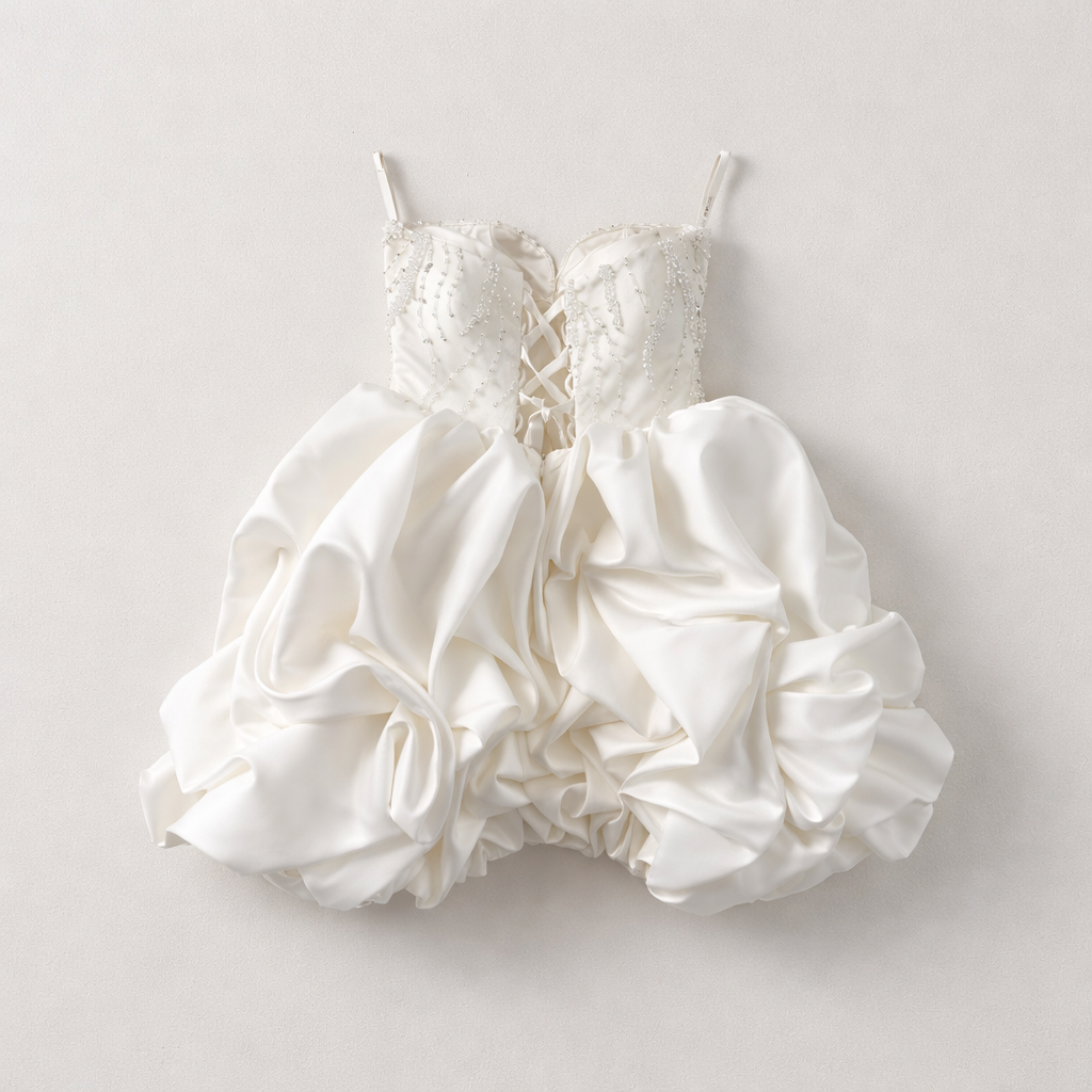 Rochie elegantă tafta albă cu corset accesorizat