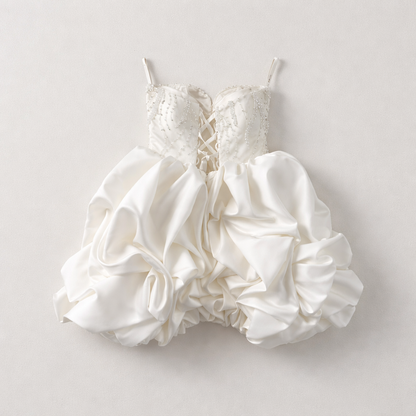 Rochie elegantă tafta albă cu corset accesorizat