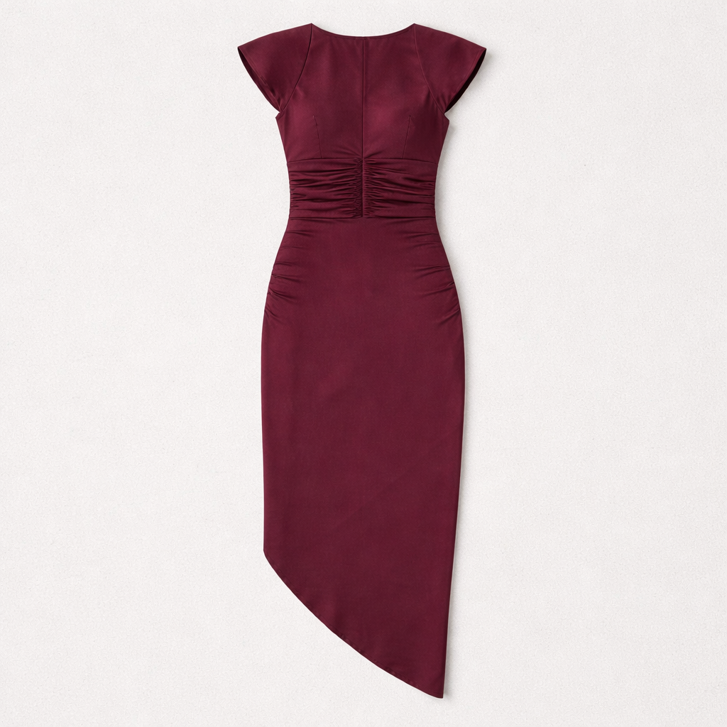 Rochie midi cu drapaj și slit elegant