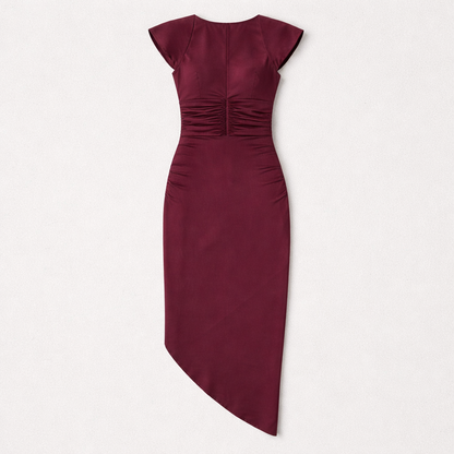 Rochie midi cu drapaj și slit elegant