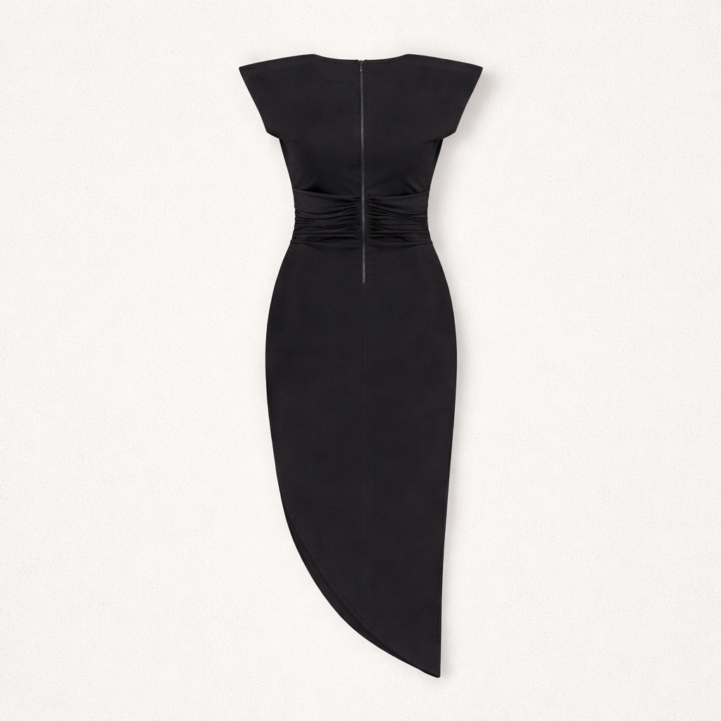 Rochie midi cu drapaj și slit elegant