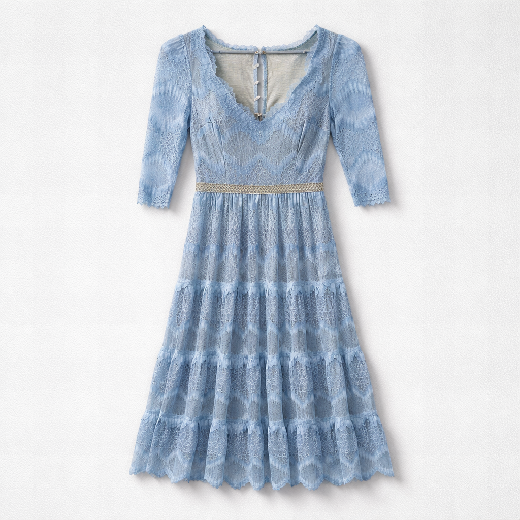 Rochie midi din dantelă albastru pastel