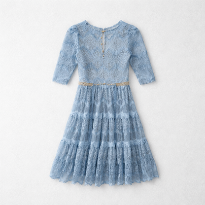 Rochie midi din dantelă albastru pastel