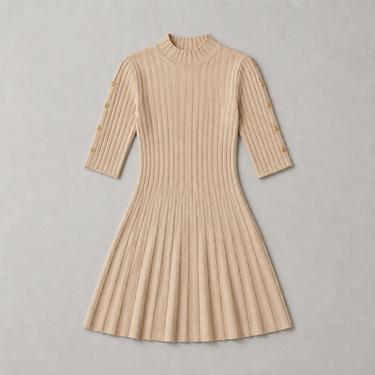 Rochie tricotată elegantă cu nasturi aurii