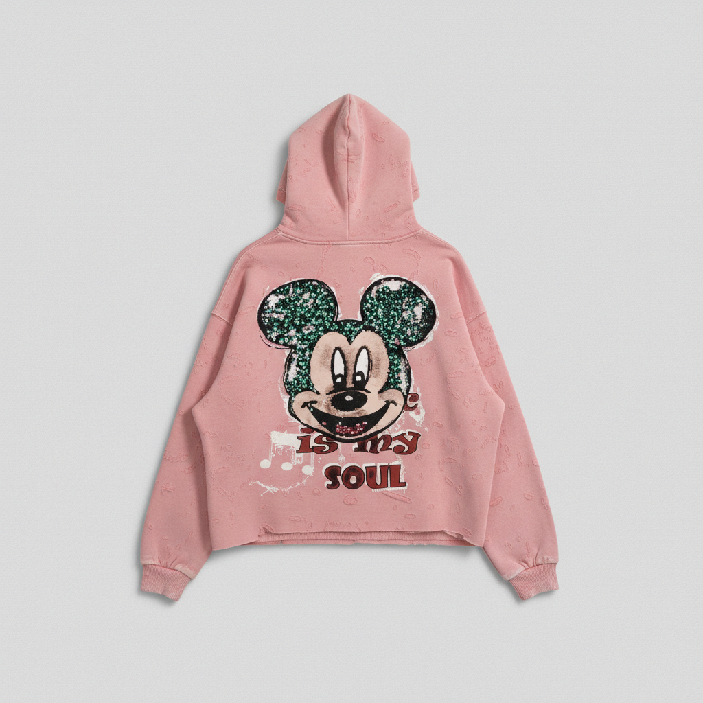 Hanorac Roz Cropped cu Print Mickey