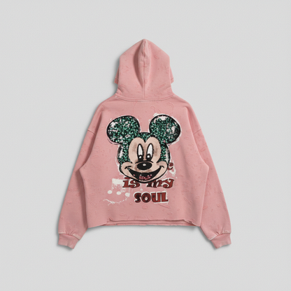Hanorac Roz Cropped cu Print Mickey
