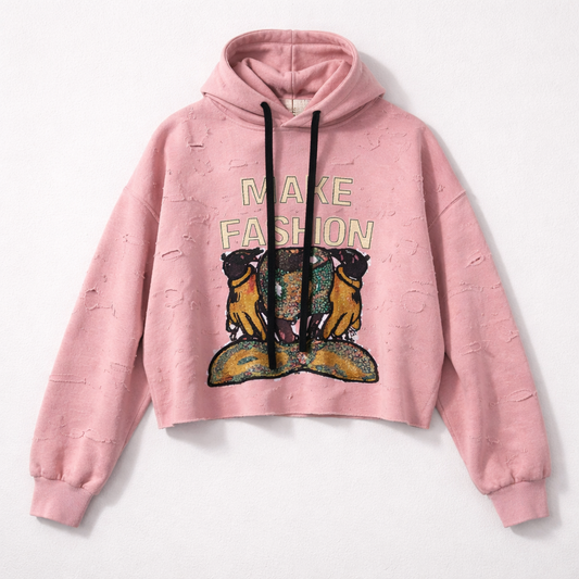 Hanorac Roz Cropped cu Print Mickey
