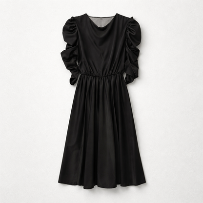Rochie midi neagră cu mâneci încrețite
