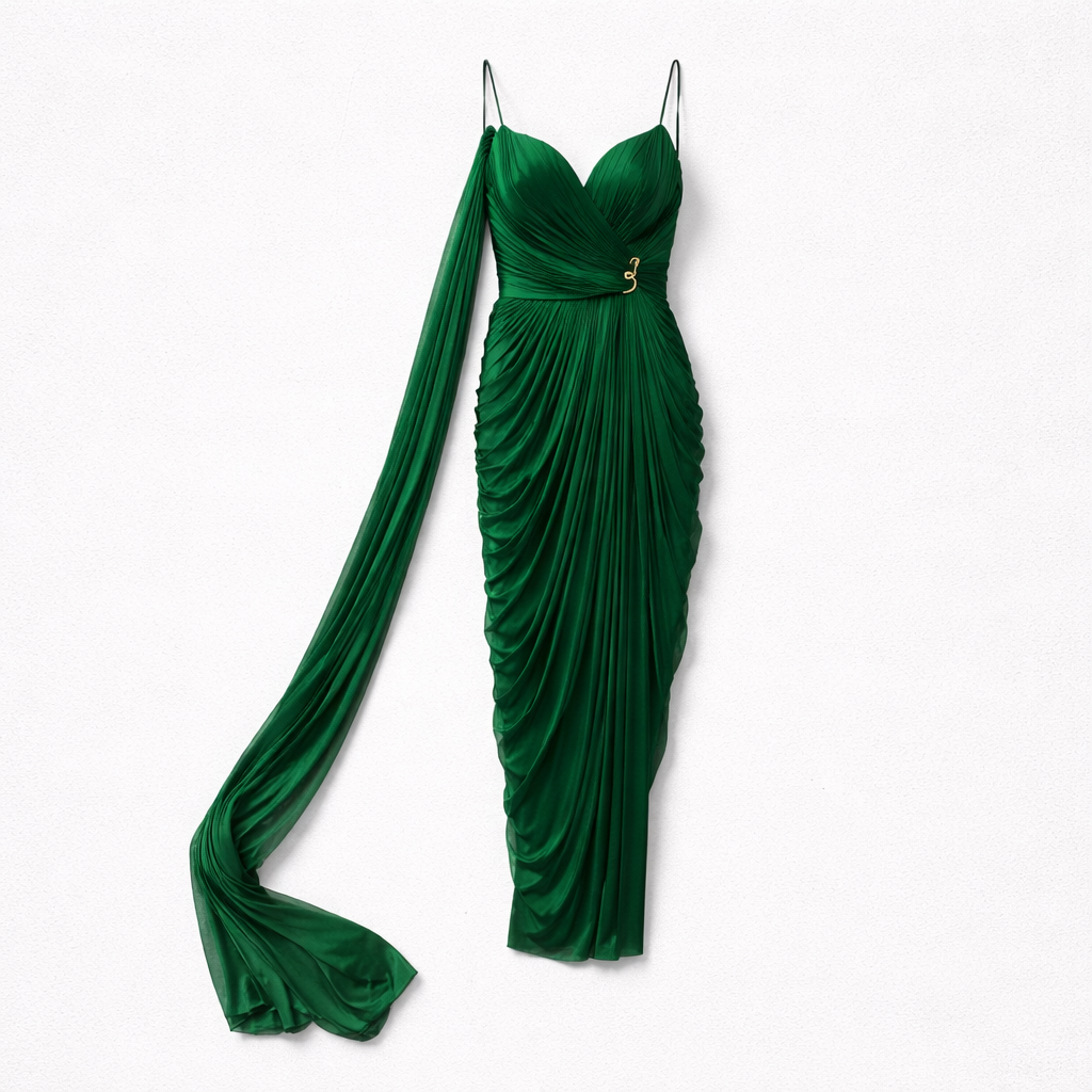 Rochie din mătase naturală cu accesorii placate cu aur 24K
