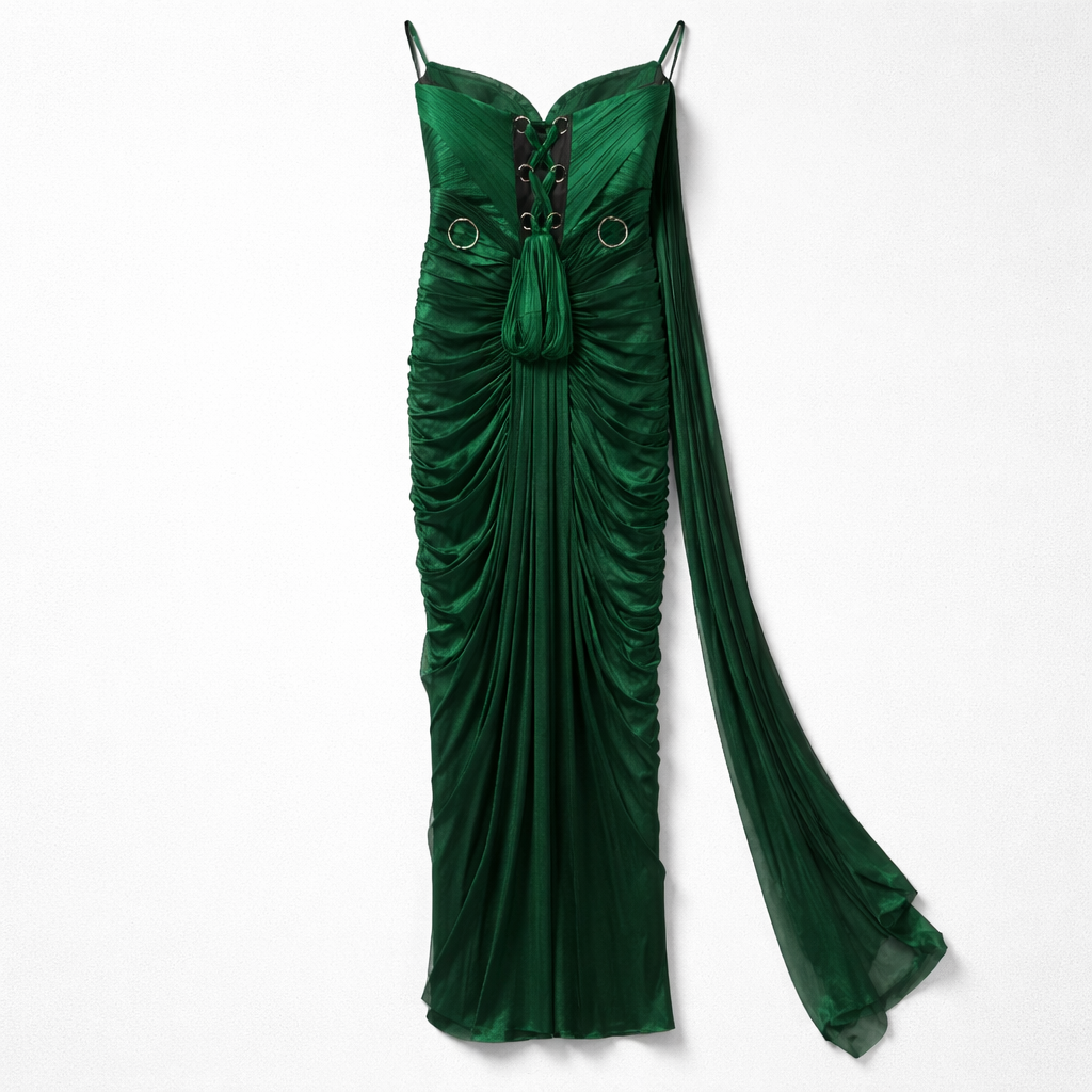 Rochie din mătase naturală cu accesorii placate cu aur 24K