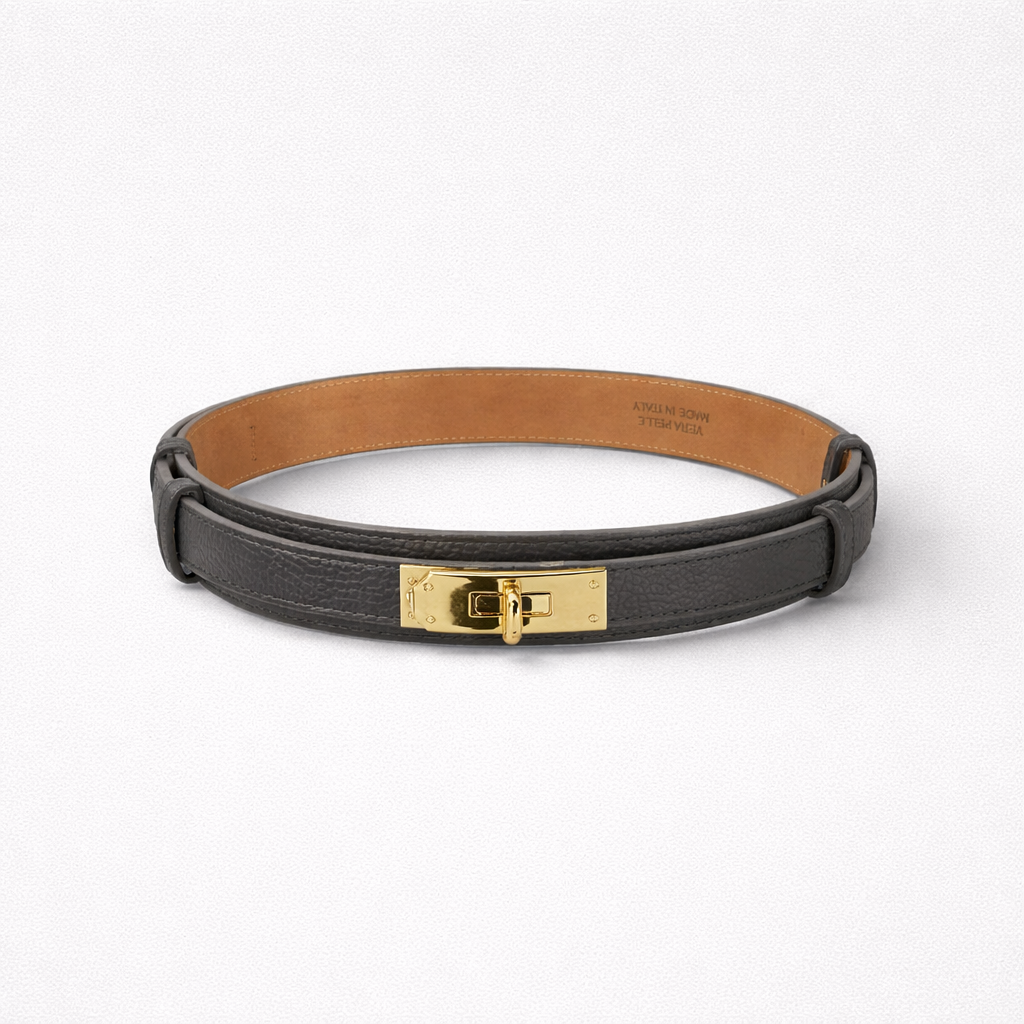 Curea elegantă din piele naturală cu cataramă metalică premium