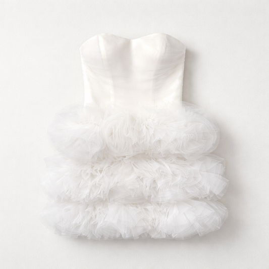 Rochie elegantă tip corset cu volane din tulle