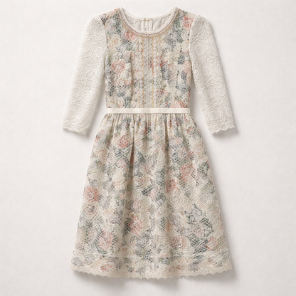 Rochie feminină din dantelă cu imprimeu floral și mâneci lungi