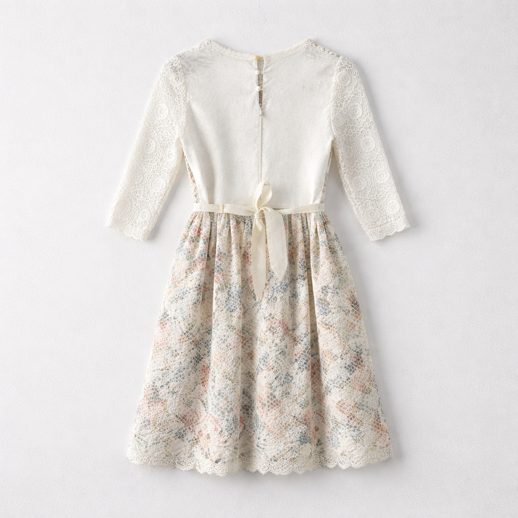Rochie feminină din dantelă cu imprimeu floral și mâneci lungi