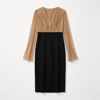 Rochie elegantă din stofă și mătase naturală cu aplicații