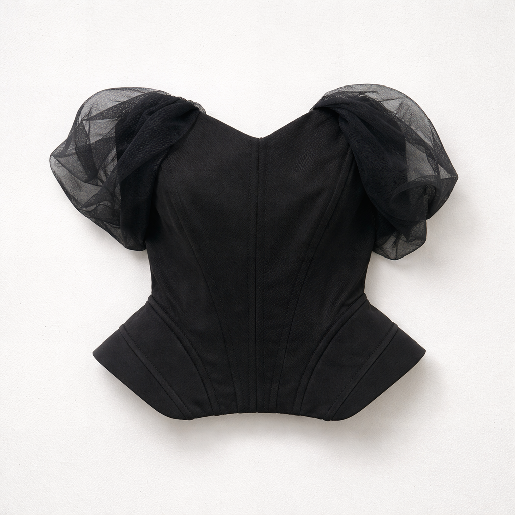 Corset negru cu mâneci din tulle
