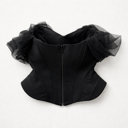 Corset negru cu mâneci din tulle