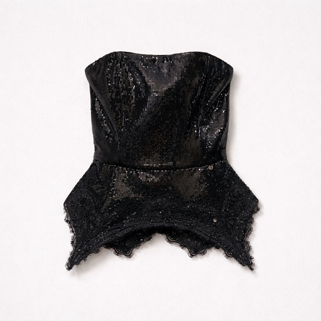 Corset negru din paiete și dantelă