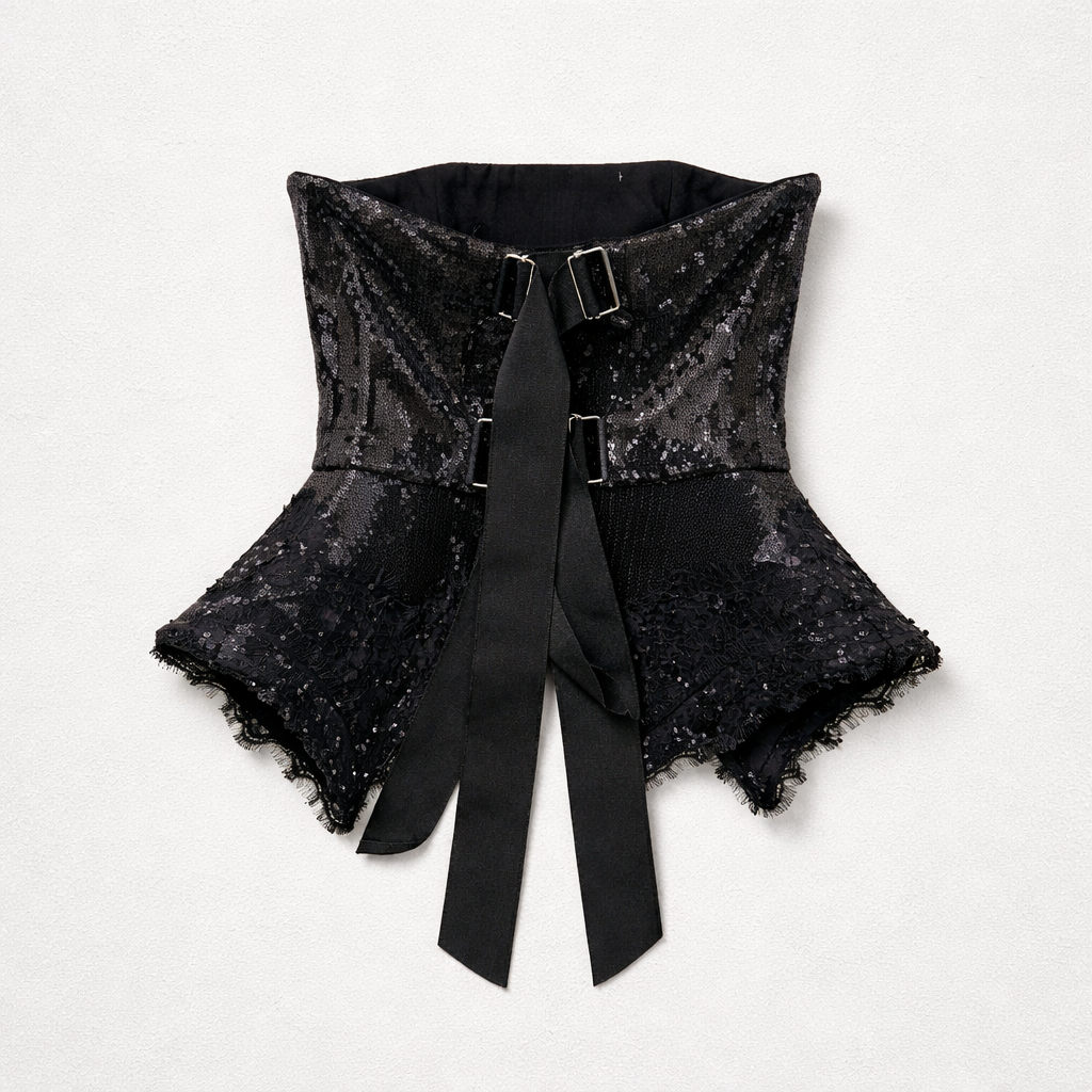 Corset negru din paiete și dantelă