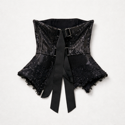 Corset negru din paiete și dantelă
