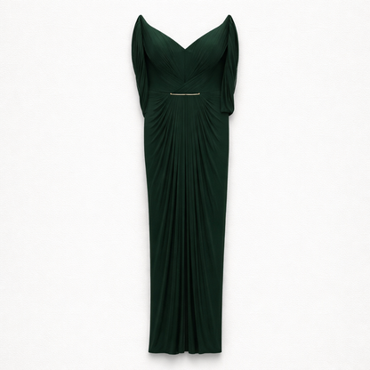 Rochie lungă verde din tull de mătase naturală – elegantă, fluidă și rafinată