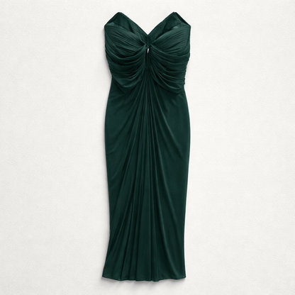 Rochie lungă verde din tull de mătase naturală – elegantă, fluidă și rafinată