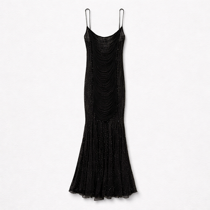 Rochie lungă neagră cu franjuri