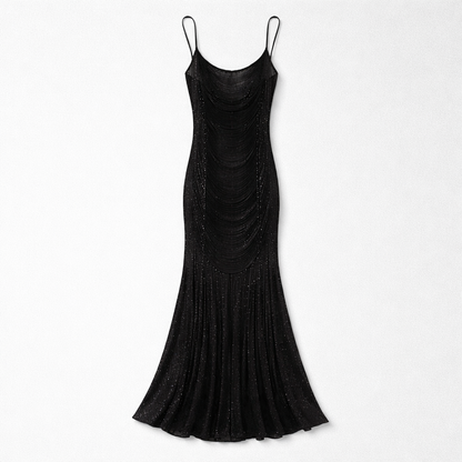 Rochie lungă neagră cu franjuri