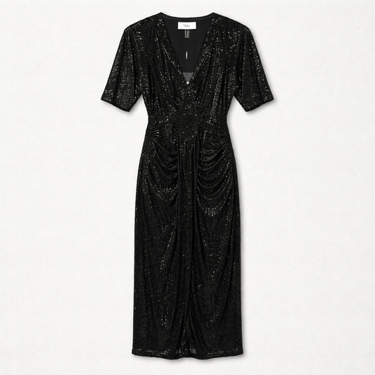 Rochie Neagră Midi cu Paiete