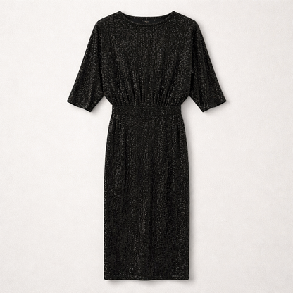 Rochie Neagră Midi cu Paiete