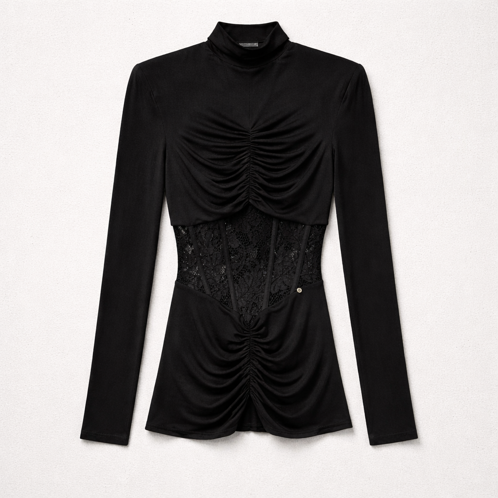 Rochie neagră cu detalii corset