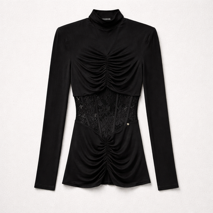 Rochie neagră cu detalii corset