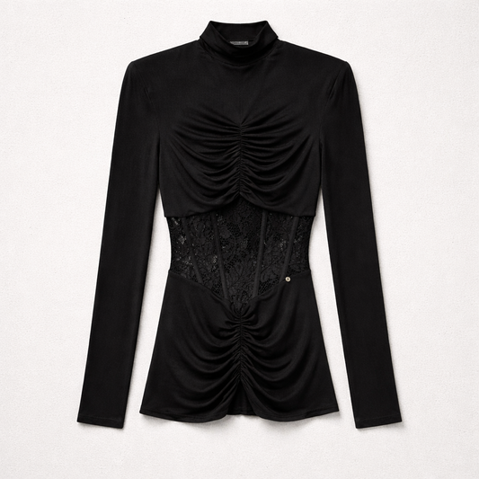 Rochie neagră cu detalii corset